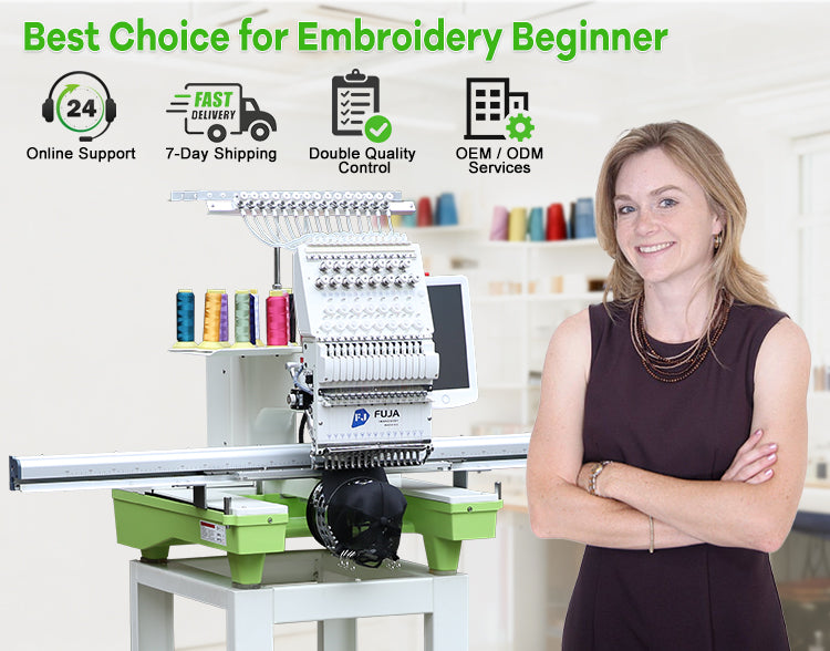 Máquina de bordar computarizada FUJA de un solo cabezal, 12 y 15 agujas, para camisetas planas de área grande de China, de 350 x 1200 mm