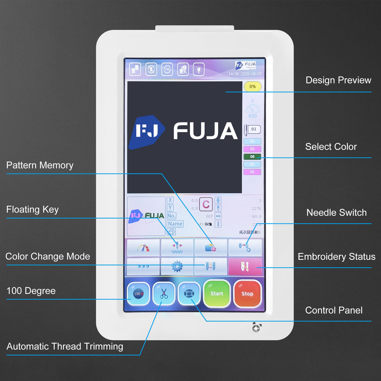 Máquina de bordar doméstica FUJA de un solo cabezal con 10 agujas para gorras y camisetas, 240 x 360