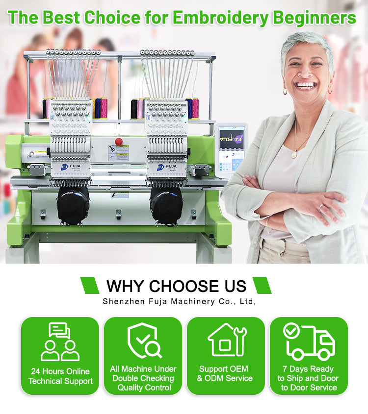 Máquina de bordar camisetas y gorras computarizada de 2 cabezales, 12, 15 y 20 agujas para 400 x 500