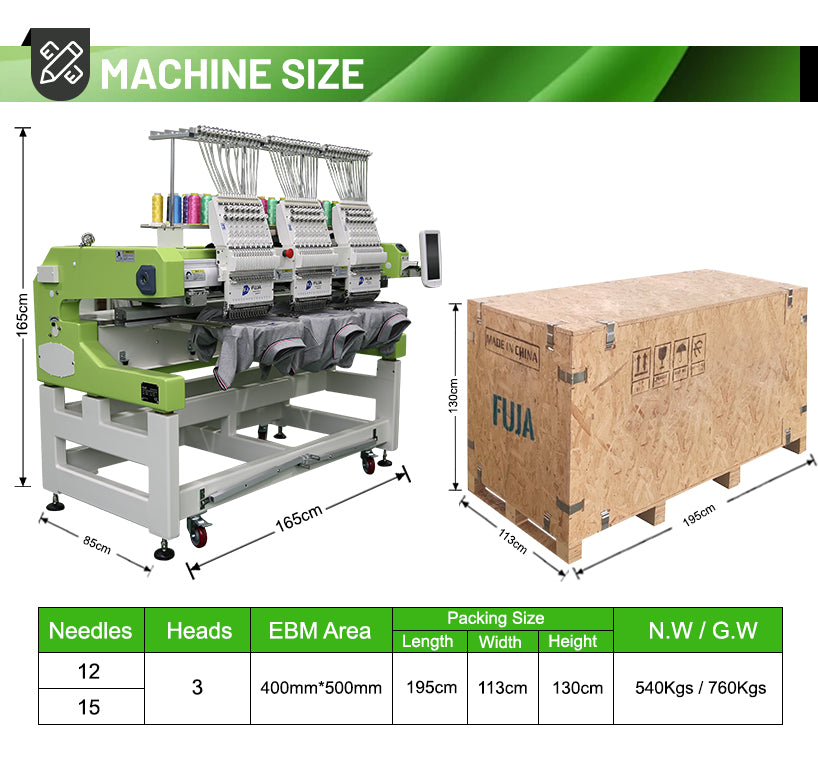 FJ-1503HC Industrial 12 15 Needles Embroidery Machine 400*500