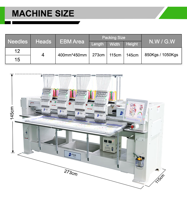 FJ-1504HQ Industrial 12 15 Needles Embroidery Machine 400*450