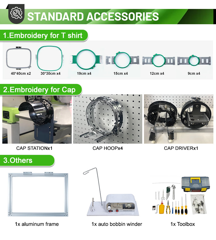 Máquina de bordar camisetas y gorras computarizada de 2 cabezales, 12, 15 y 20 agujas para 400 x 500