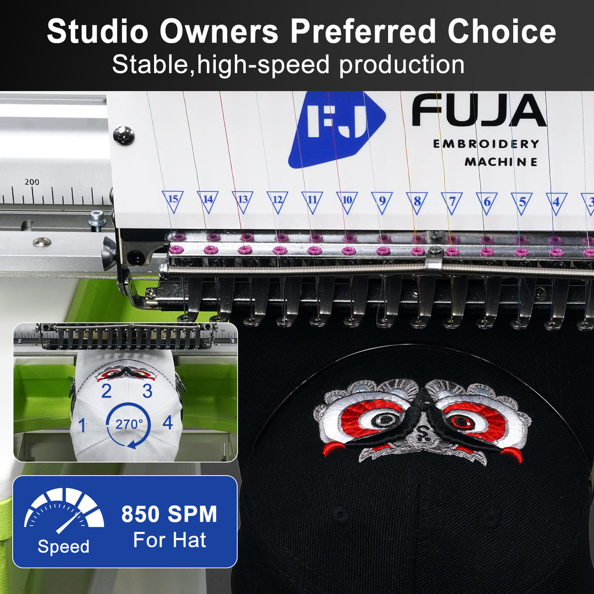 FJ-1501C Single Head 12 15 Needles Embroidery Machine 400*600