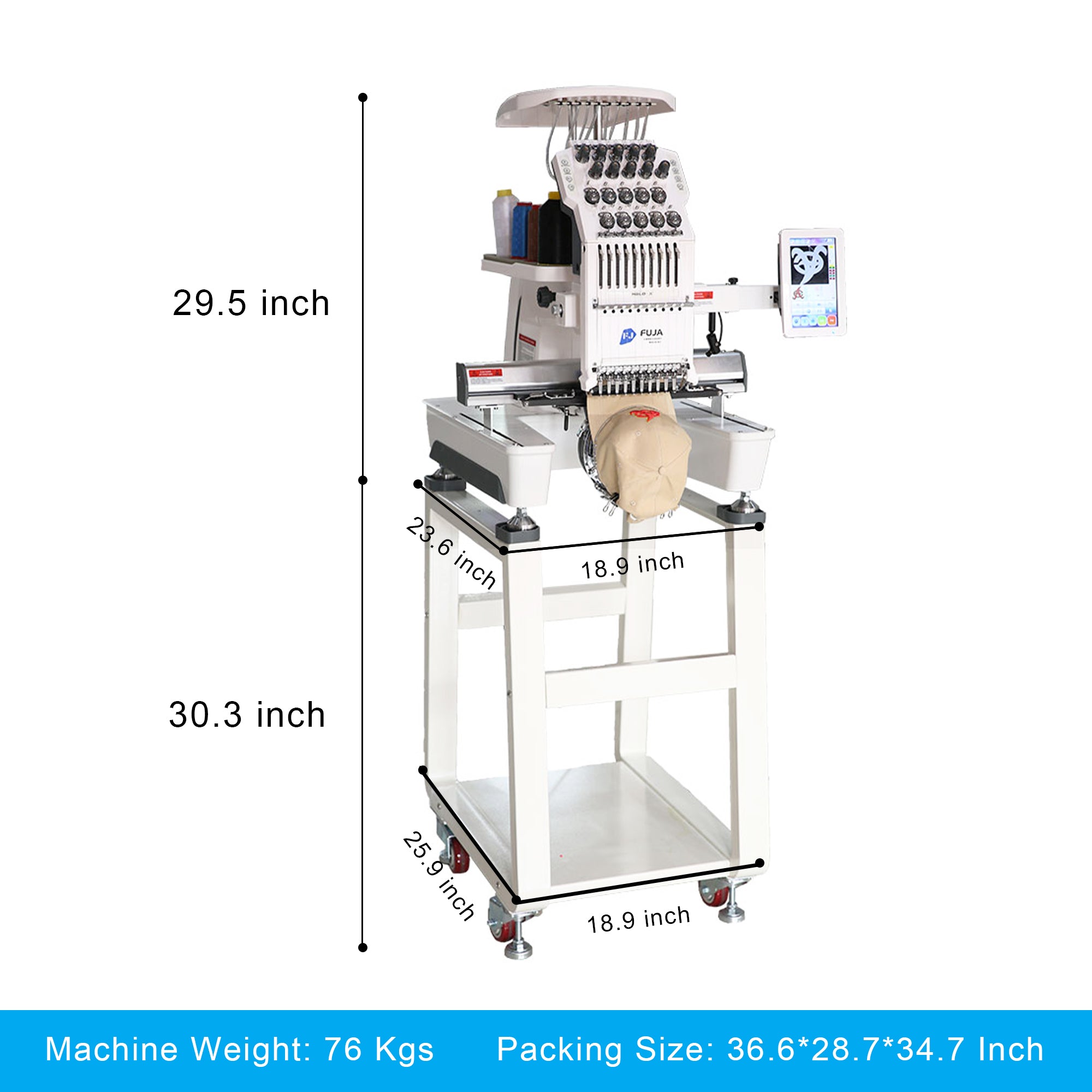 FUJA Household Single Head Embroidery Machine 10 Needles for Caps T Shirt 240*360