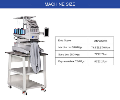 Household Single Head Embroidery Machine 12 Needles for Caps T Shirt 240*320