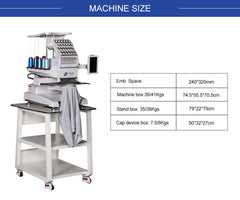 Household Single Head Embroidery Machine 12 Needles for Caps T Shirt 240*320