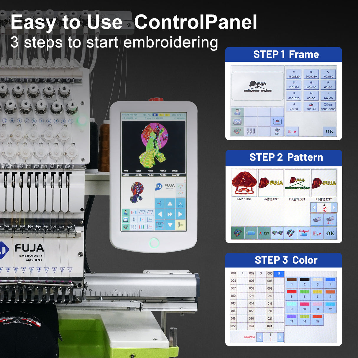 FJ-1501C Single Head 12 15 Needles Embroidery Machine 400*600