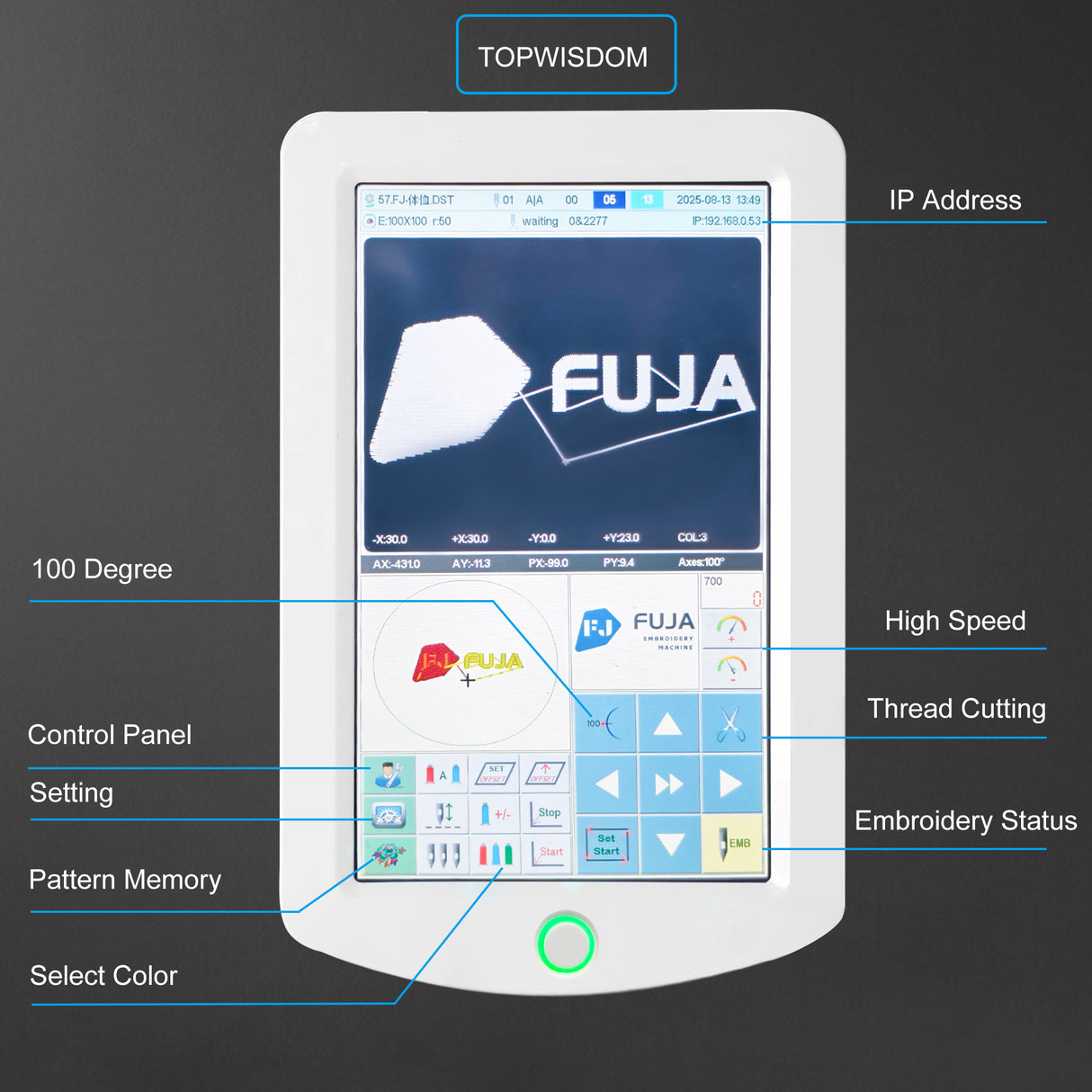 Máquina de bordado plano computarizada de un solo cabezal de gran formato para 700 x 1200 mm