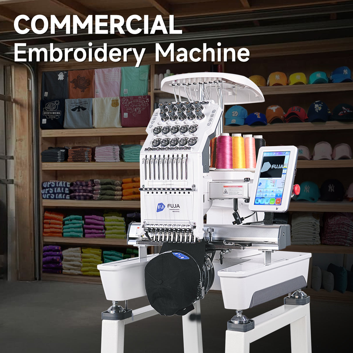 Máquina de bordar doméstica FUJA de un solo cabezal con 10 agujas para gorras y camisetas, 240 x 360