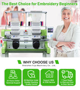 Máquina de bordar camisetas y gorras computarizada de 2 cabezales, 12, 15 y 20 agujas para 400 x 500
