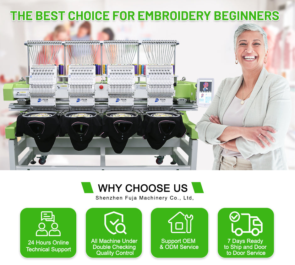 Máquina de bordar por computadora comercial de 12 y 15 agujas, 4 cabezales, para camisetas, gorras, bordado plano, 400 x 450 mm