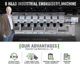 Máquina de bordar industrial para gorras de camisetas, 12 y 15 agujas, 8 cabezales, 400 x 450 mm