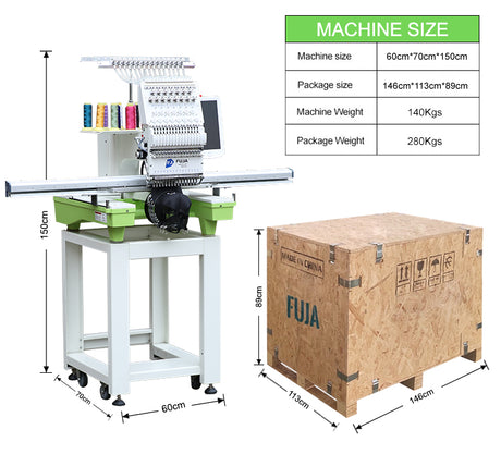 Máquina de bordar computarizada FUJA de un solo cabezal, 12 y 15 agujas, para camisetas planas de área grande de China, de 350 x 1200 mm
