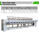 Máquina de bordar camisetas y gorras FUJA Industrial, 12 cabezales, 12 agujas y 15 agujas, para 400 x 450 mm