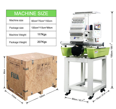 Máquina de bordar por computadora de un solo cabezal, 12/15 agujas, para camisetas, 400 x 600 mm
