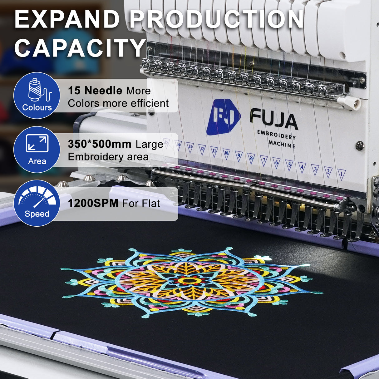 FJ-1501C Single Head 12 15 Needles Embroidery Machine 400*600