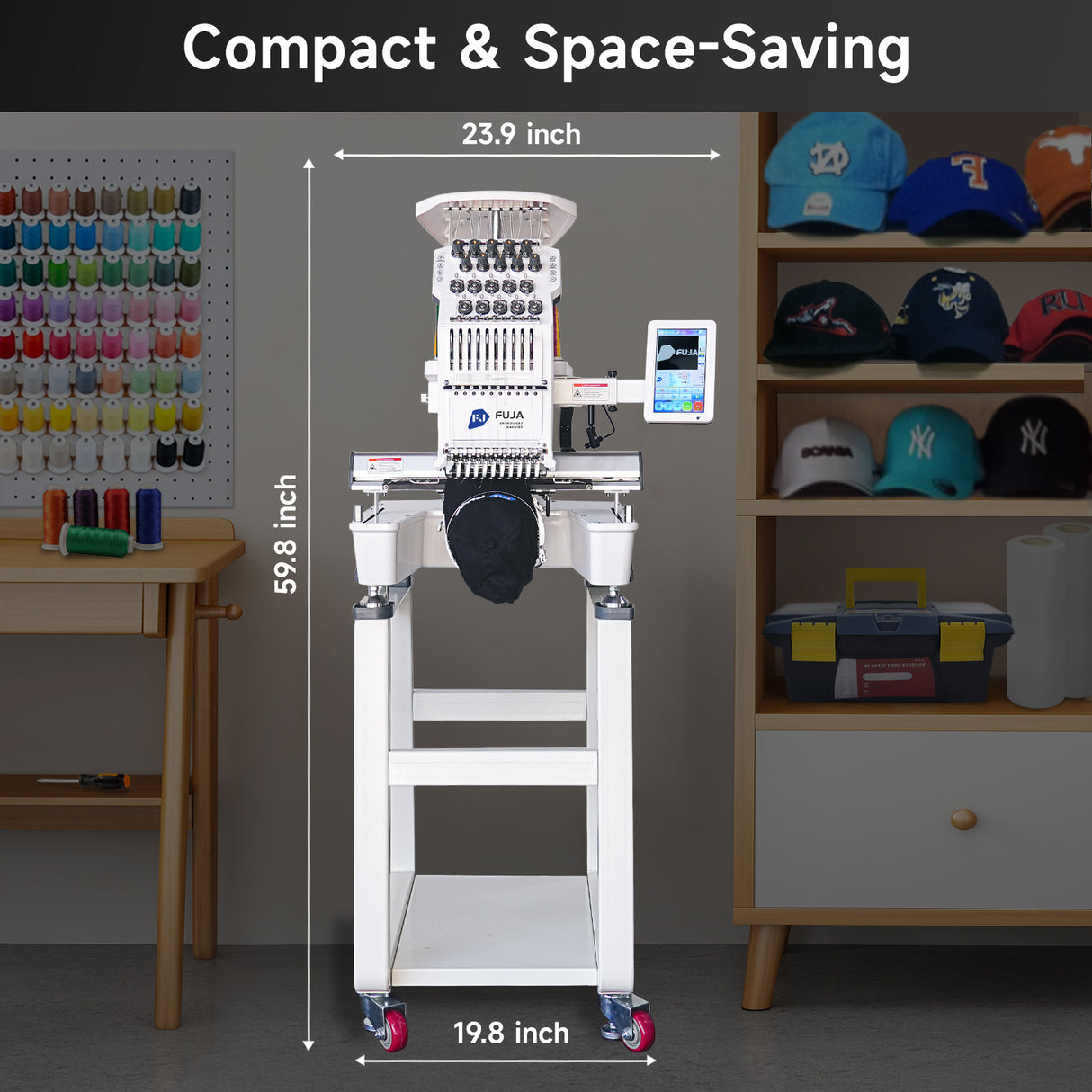 Máquina de bordar doméstica FUJA de un solo cabezal con 10 agujas para gorras y camisetas, 240 x 360